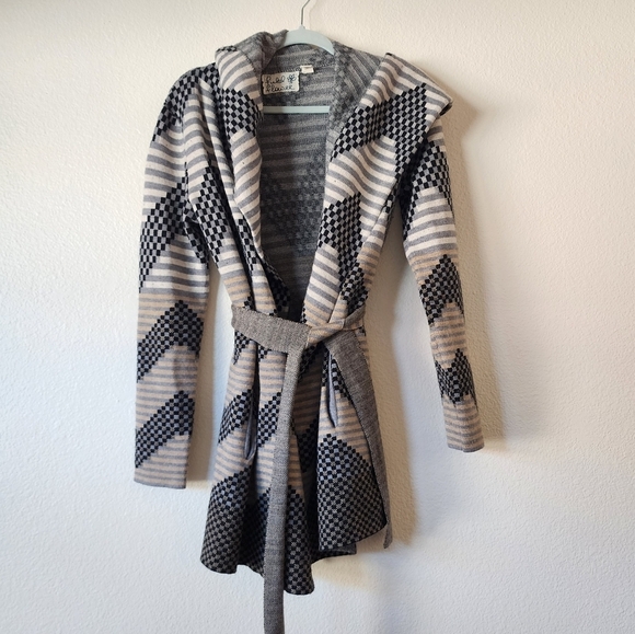 Anthropologie Field Flower Chevron Hooded Cardigan Sweater S - Picture 3 of 6